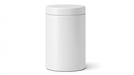 A plain white cylindrical container with a lid, suitable for storage or packaging.