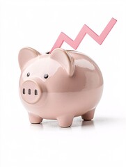 Obraz premium Piggy bank with a downward arrow symbolizing reduced interest earnings