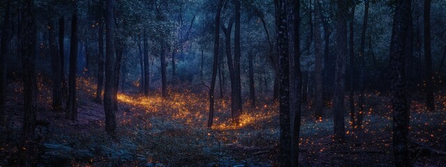 Obraz premium A surreal view of the bioluminescent fireflies lighting up the forests of Nanacamilpa, Tlaxcala, Mexico