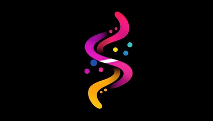 Abstract Colorful Swirls Design: A vibrant and dynamic artwork featuring intertwining curves and dots on a black background.