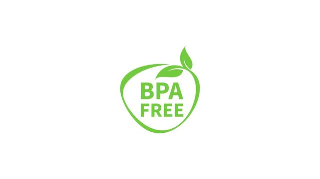 BPA free round symbol, green leaves, BPA free label. Motion graphics.
