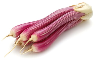 Fresh red celery stalks, isolated on white background, healthy food ingredient.