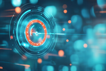 Obraz premium A futuristic digital interface featuring a glowing circular design with vibrant colors, suggesting technology and innovation.