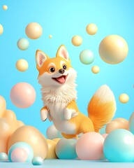 Fototapeta premium 3D Cartoon Pets in Colorful Scenes, Joyful Cartoon Pet in Colorful 3D Scene