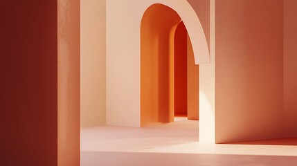 Abstract Architectural Render Orange And Beige Walls