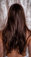 Long Luxurious Brunette Hair Cascading Down Bare Back Woman s Back View