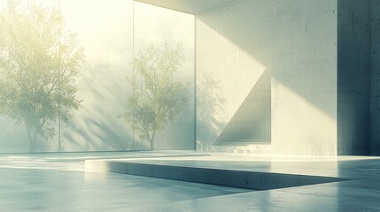 Bright room, trees outside.