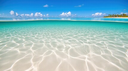Obraz premium Crystal Clear Shallow Water Under Bright Blue Sky at Tropical Beach