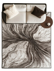 lounge plan view top view sofa with area rug carpet for interior design color plan PNG