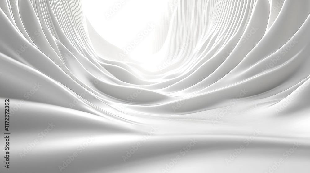 Poster A white background with curved lines and shapes, light and shadow effects, and futuristic technology elements. Featuring a high-end, minimalist style with a three-dimensional sense of space and white