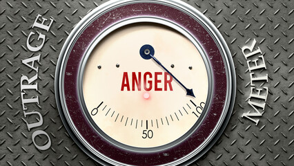 Anger and Outrage that is hitting a full scale, showing a very high level of anger, overload of it, too much of it. Maximum value, off the charts.  ,3d illustration