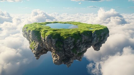 Floating island paradise above cloudscape