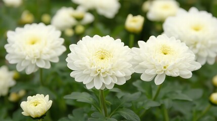 Fototapeta premium Beautiful White Chrysanthemums in Bloom
