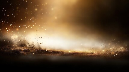 Abstract Golden Dust Background with Sparkles and Glowing Light