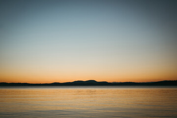 Sunset coastal views in the San Juan Islands in the Pacific Northwest in Washington 