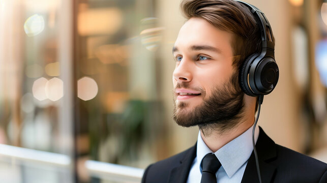 Call center office man with smiling friendly woman working support customer care.