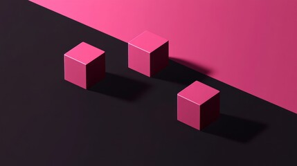 Fototapeta premium Three Pink Cubes on a Black and Pink Background