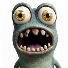 Naklejka premium A monster with an open-mouthed, surprised expression and wide eyes, showing unexpected vulnerability or fear, on a white background