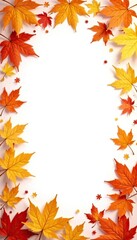 Golden hues of fall leaves border isolated on white background, fall, leaf