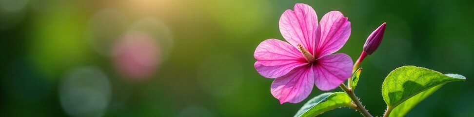 A fragrant, pinkish-purple flower blooms in the shade of a large leaf, pink flowers, garden flowers