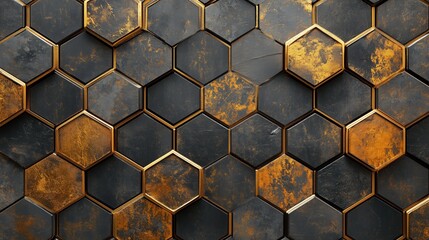 Black background with luxurious golden geometric hexagon pattern, perfect for elegant and modern wallpaper design.