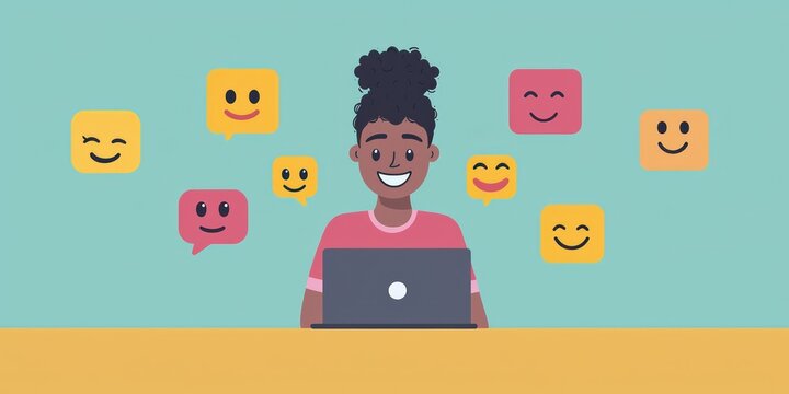 A person using emoji reactions in a chat or on social media, expressing emotions through digital icons.