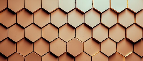 Fototapeta premium Abstract Honeycomb Pattern Background Texture Beige Hexagonal Tiles with Golden Accents