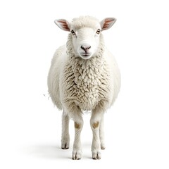 White sheep farm animal portrait, isolated. Agriculture, wool.