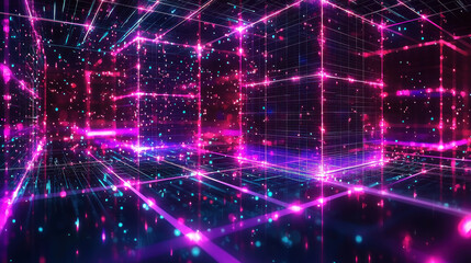 Obraz premium Glowing pink cubes in cyberspace data stream for digital background