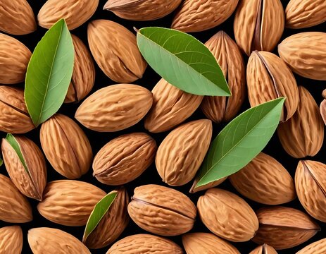 Almonds and leaves a natural healthy snack