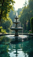 A central fountain adds to the peaceful ambiance, water, fountain, reflective