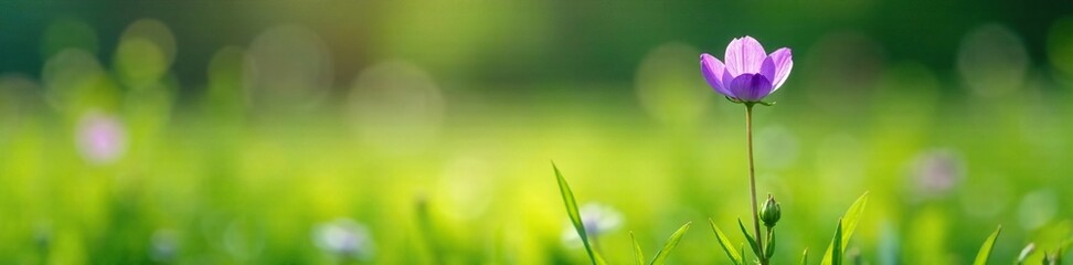 A delicate violet flower blooms in a lush green meadow, meadow, nature