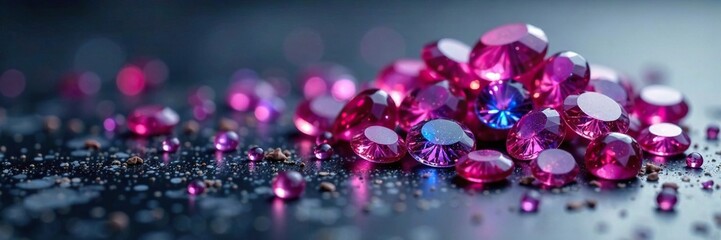 A pile of crystal brilliance gems on a granite surface, jewels, shimmering