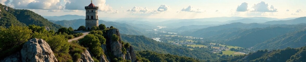 Fototapeta premium Tower's high vantage point overlooking landscape, landscape, overlook