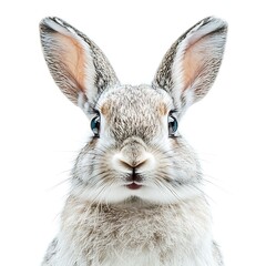 Obraz premium Cute gray rabbit portrait, studio shot, white background, Easter.