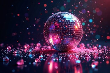 Fragmented glass scattered around a broken disco ball, disco, sparkle