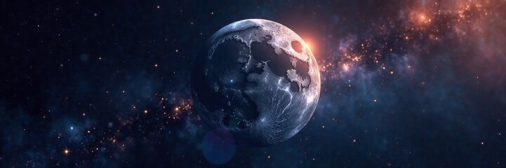 Fototapeta premium Isolated lunar body suspended in infinite space, space, isolation, satellite