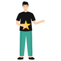 Illustration of People Giving Star. Review and Evaluation for Seller. Vector Cartoon Character.