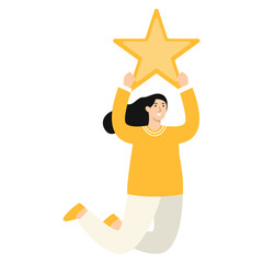 Illustration of People Giving Star. Review and Evaluation for Seller. Vector Cartoon Character.