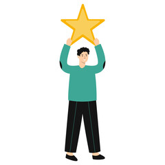 Illustration of People Giving Star. Review and Evaluation for Seller. Vector Cartoon Character.