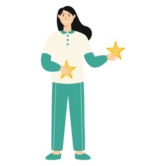 Illustration of People Giving Star. Review and Evaluation for Seller. Vector Cartoon Character.