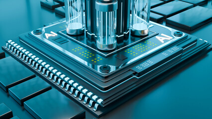 cpu processor, microchip, semiconductor, computer, artificial intelligence, 3d illustration