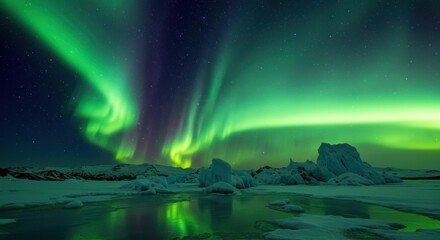 Naklejka premium Aurora Borealis over Glacial Lagoon