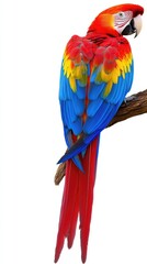 Obraz premium A vibrant macaw perched on a branch, showcasing its colorful plumage.