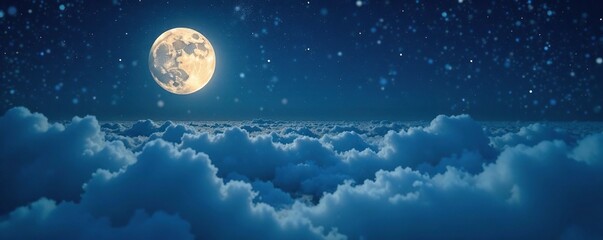 Fototapeta premium Viscous fog envelops a moonlit night sky with scattered glitter dust particles, atmosphere, art