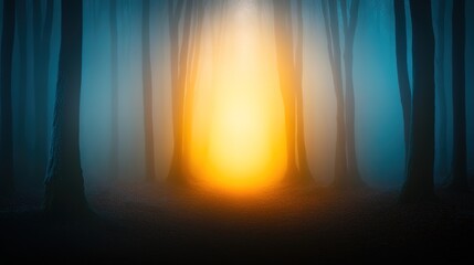 Fototapeta premium Enchanted Forest with Mysterious Light in a Foggy Atmosphere