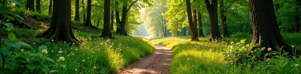 Obraz premium Winding path through Flanders Moss Nature Reserve, trail, forest