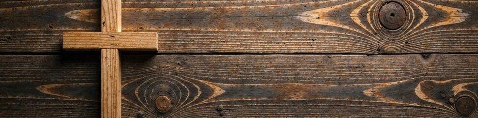 Fototapeta premium Wooden cross on wooden background with rustic texture, wooden background, tree wood