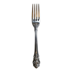 Silver spoon and fork set isolated on transparent background