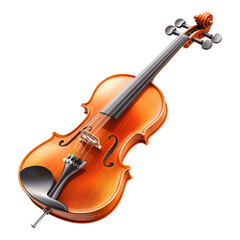 Fototapeta premium Violin isolated on a transparent background with a wooden body and bow, showcasing a classical musical instrument